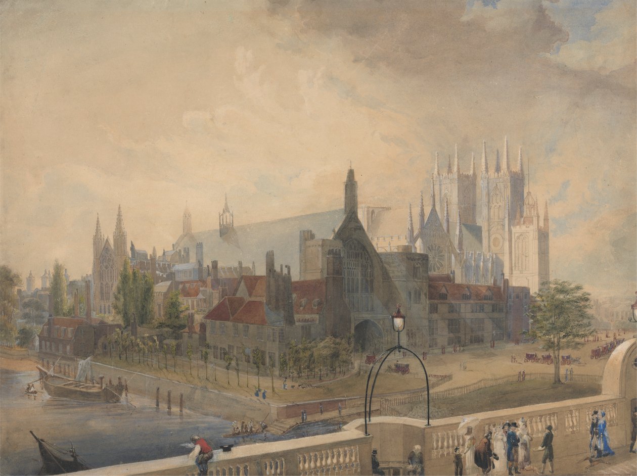 Widok na Westminster Hall i opactwo z mostu autorstwa John Gendall