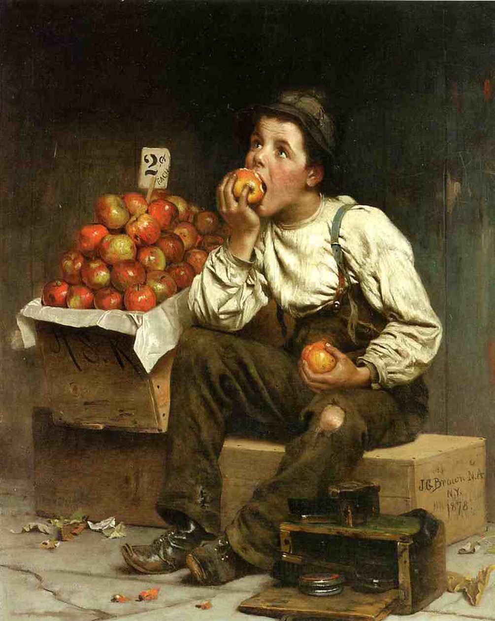 Chłopiec jedzący jabłka, 1878 autorstwa John George Brown