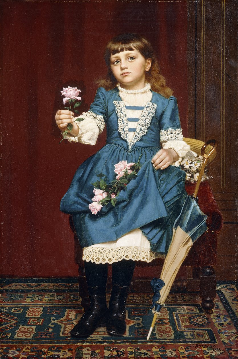 Daisy McComb trzymająca różową różę, 1888 autorstwa John George Brown