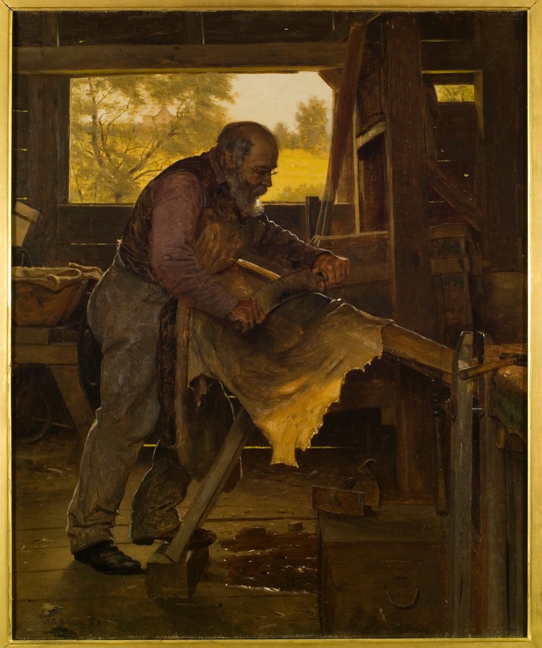 Przygotowanie skóry jelenia, 1904 autorstwa John George Brown