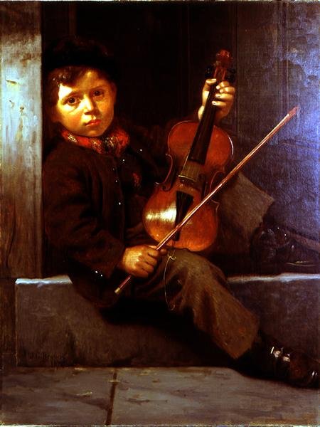 Chłopiec skrzypek (olej na płótnie) autorstwa John George Brown