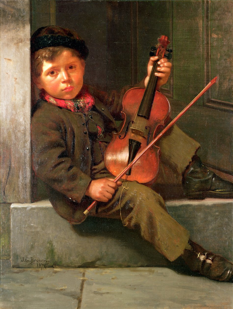 Chłopiec skrzypek, 1874 autorstwa John George Brown