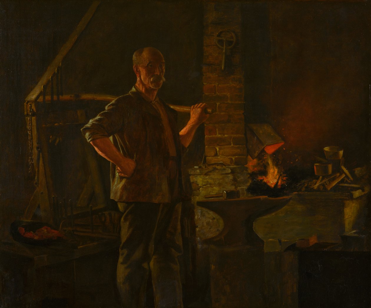 Wiejski kowal, ok. 1900 (olej na płótnie) autorstwa John George Brown