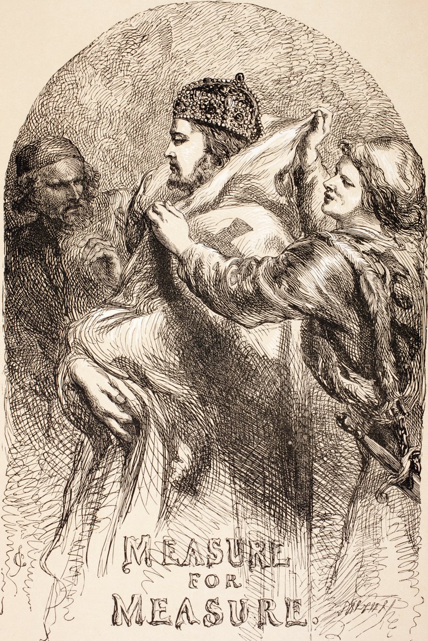 Ilustracja do miarki za miarkę, z „The Illustrated Library Shakespeare”, opublikowana w Londynie 1890 autorstwa John Gilbert