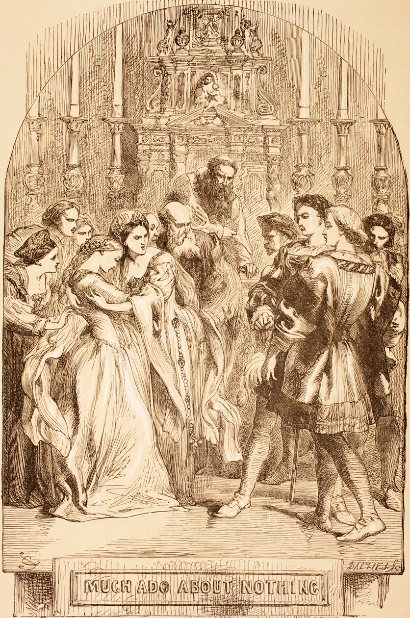 Ilustracja do „Wiele hałasu o nic” z „The Illustrated Library Shakespeare”, wydanej w Londynie w 1890 r. autorstwa John Gilbert