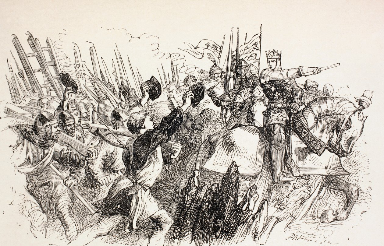 Siły króla Henryka podczas oblężenia Harfleur we Francji, 1890 autorstwa John Gilbert