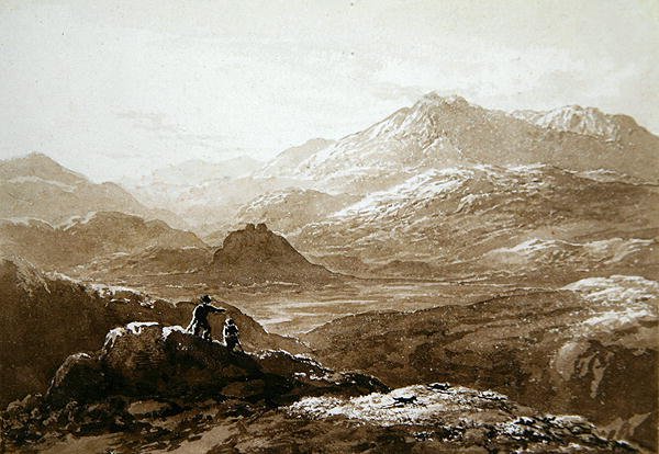 Zamek Dolwyddelan i Moel Siabod (akwarela na papierze) autorstwa John Glover