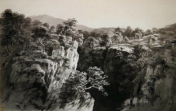 Na Conway, West Penmachno (pranie tuszem na papierze) autorstwa John Glover