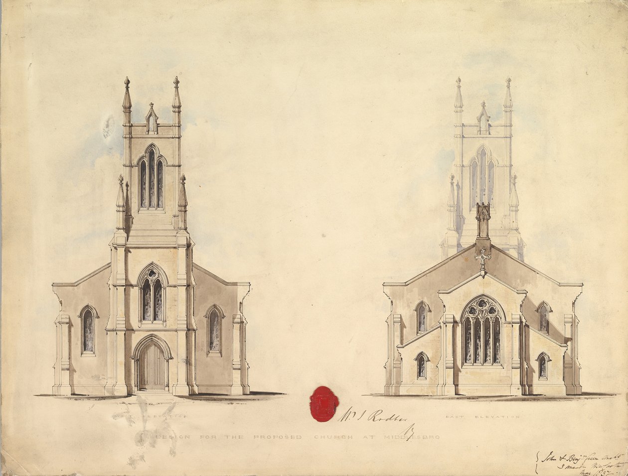 Projekt dla proponowanego kościoła w Middlesborough, 1837 autorstwa John Greenwood