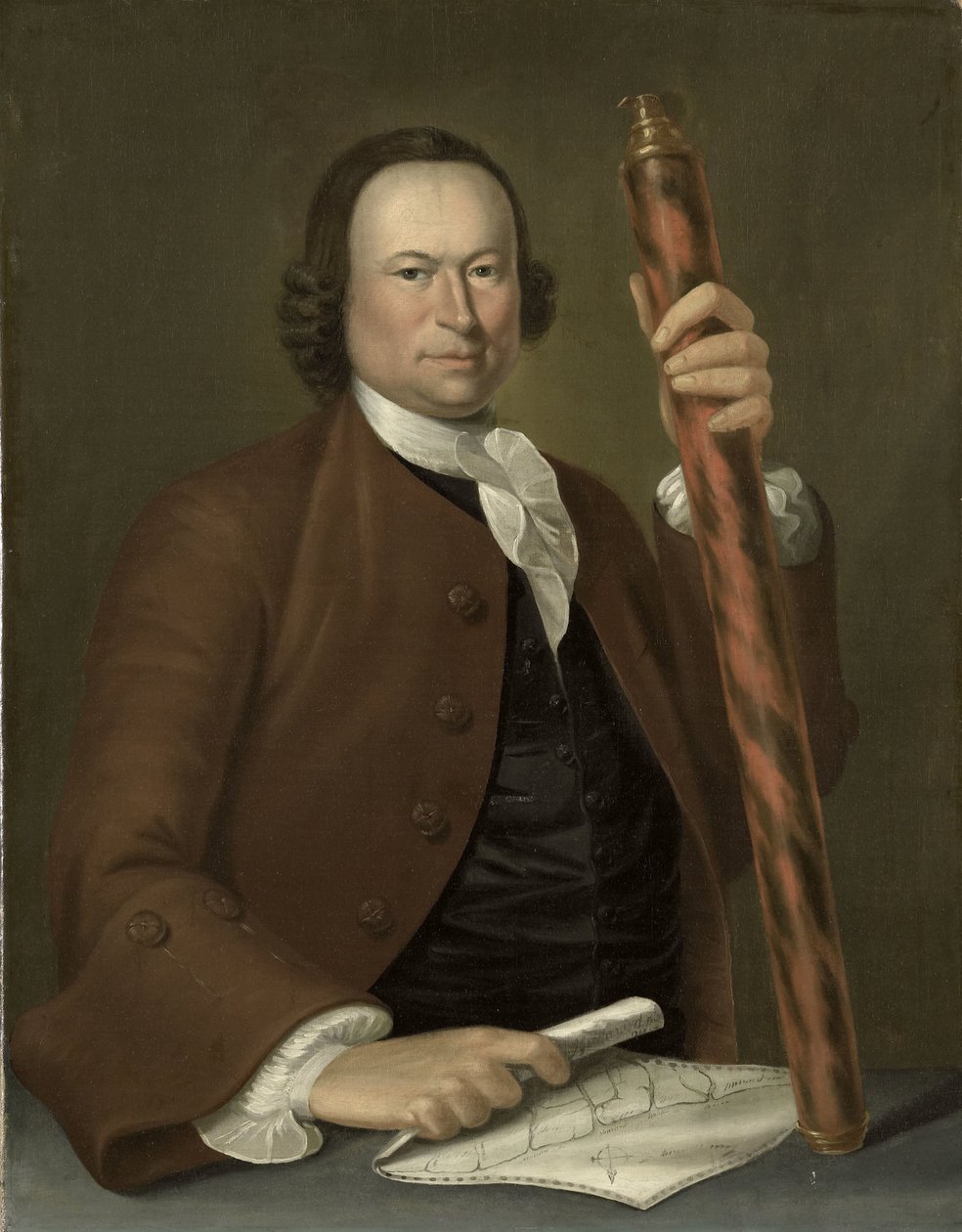 Portret oficera na morzu z mapą wybrzeża i lornetką w ręku autorstwa John Greenwood