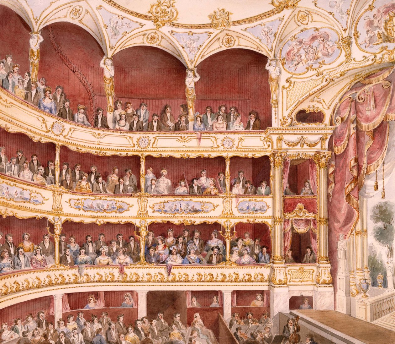 Wnętrze teatru St. James w Londynie (akwarela) autorstwa Johna Gregory