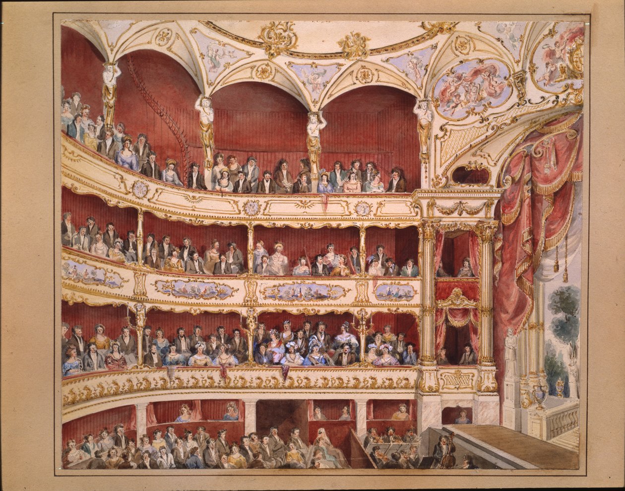 Audytorium Teatru św. Jakuba (ołówek i akwarela na papierze) autorstwa John Gregory Crace