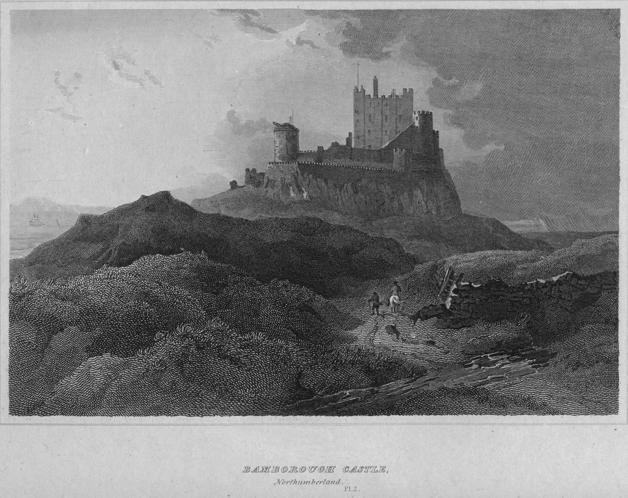 Zamek Bamborough, Northumberland, 1814 autorstwa John Greig