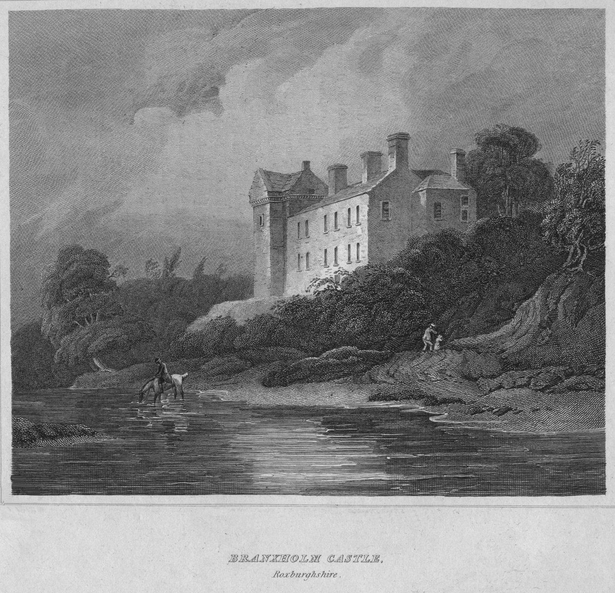 Zamek Branxholm, Roxburghshire, 1814 autorstwa John Greig