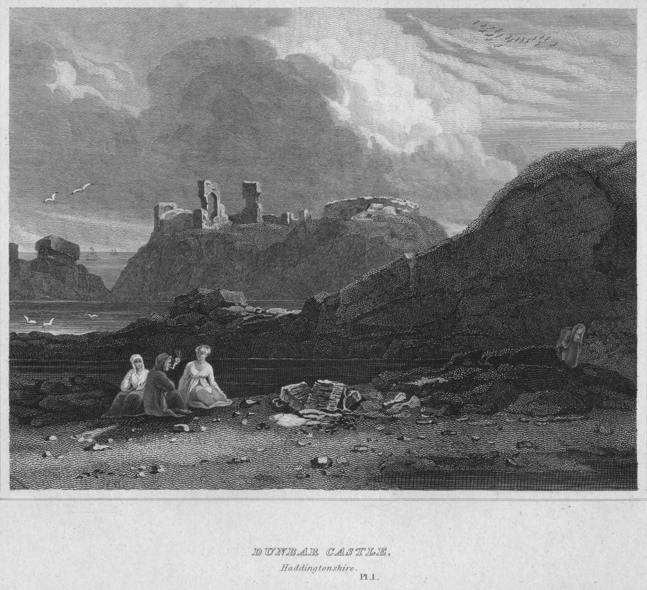 Zamek Dunbar, Haddingtonshire, 1814 autorstwa John Greig
