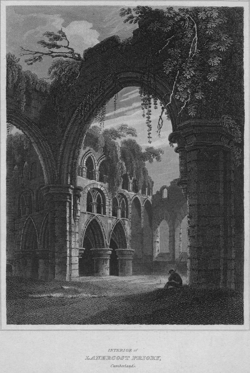 Wnętrze klasztoru Lanercost, Cumberland, 1814 autorstwa John Greig