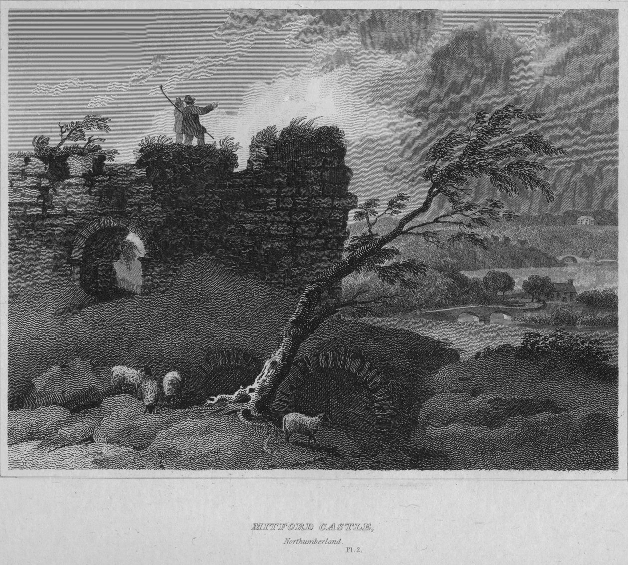 Zamek Mitford, Northumberland, 1814 autorstwa John Greig