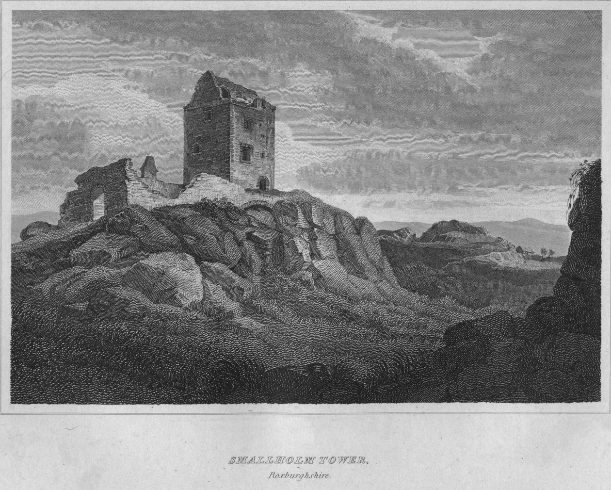 Wieża Smallholm, Roxburghshire, 1814 autorstwa John Greig