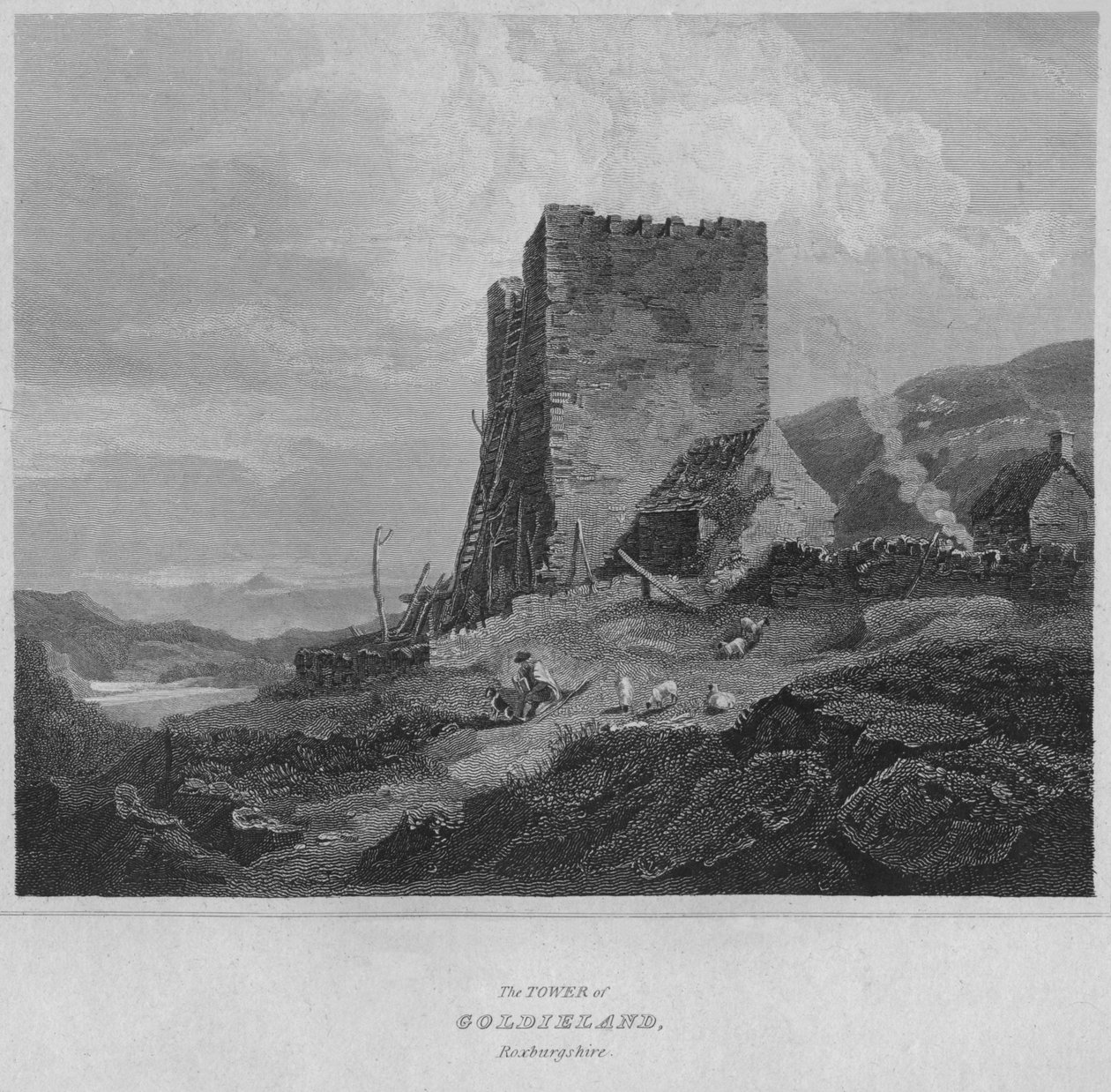 Wieża Goldieland, Roxburghshire, 1814 autorstwa John Greig