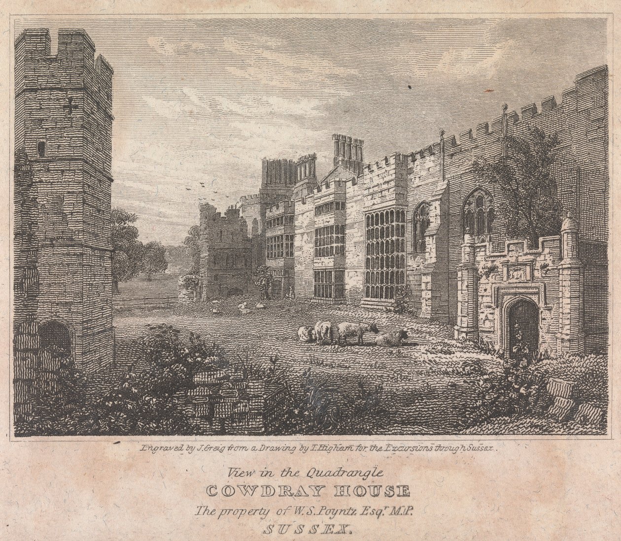 Vista no Quadrangle Cowdray House (para as excursões por Essex); página 74 (Volume Um)polonês autorstwa John Greig