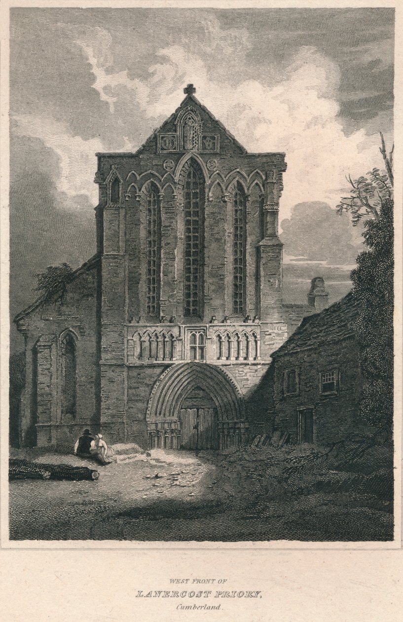 Zachodni front klasztoru Lanercost. Cumberland, 1814 autorstwa John Greig