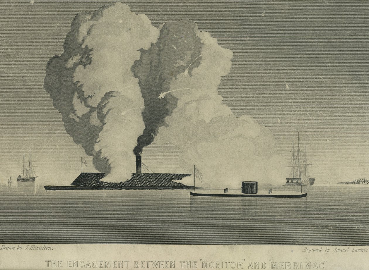 Zaręczyny między Monitorem a Merrimakiem, ok. 1863 r. autorstwa John Hamilton