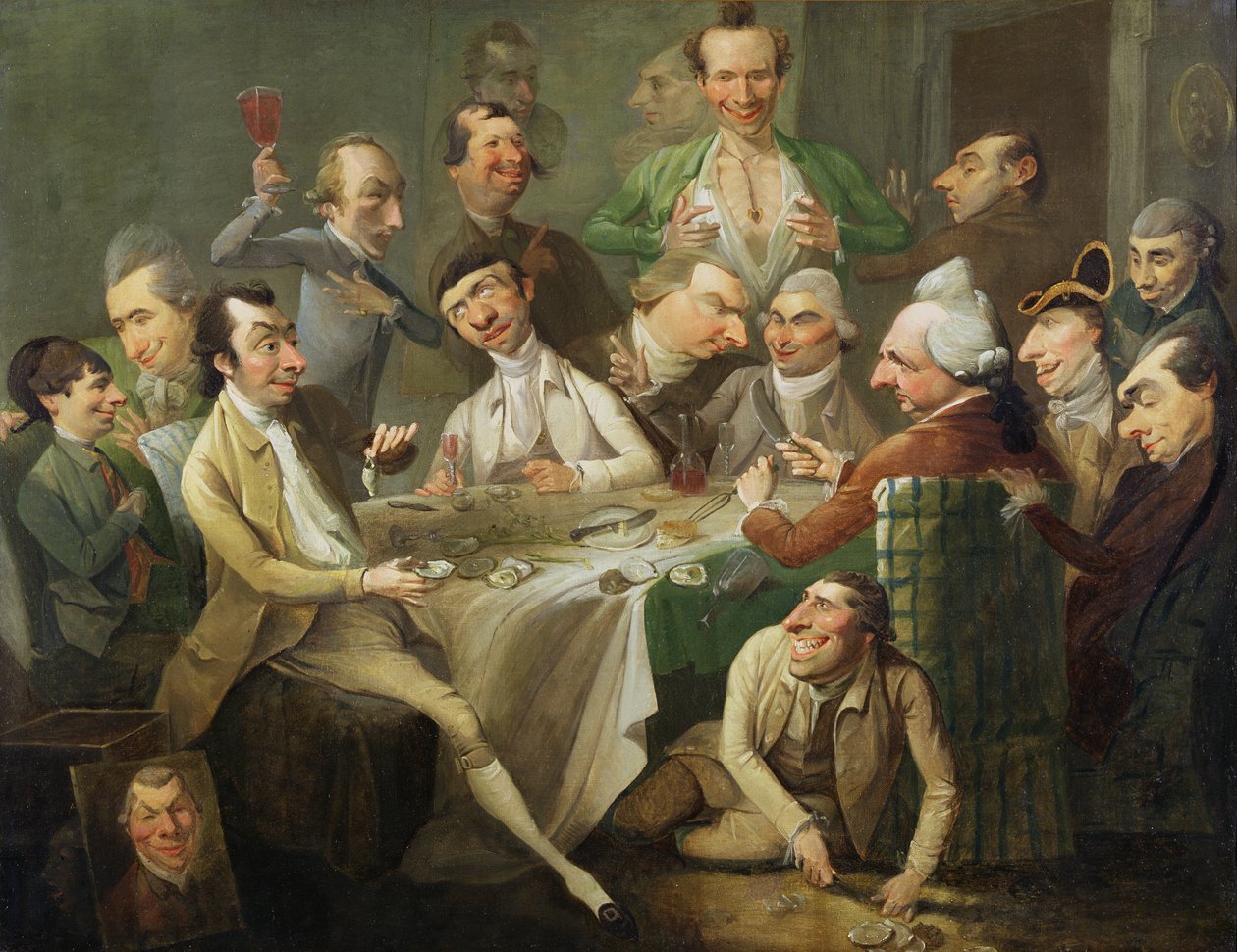 Grupa karykatur, ok. 1776 (olej na płótnie) autorstwa John Hamilton Mortimer