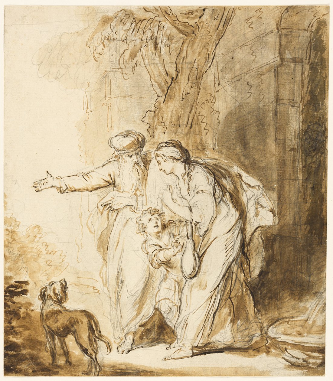 Abraham odsyłający Hagar i Ismaela autorstwa John Hamilton Mortimer
