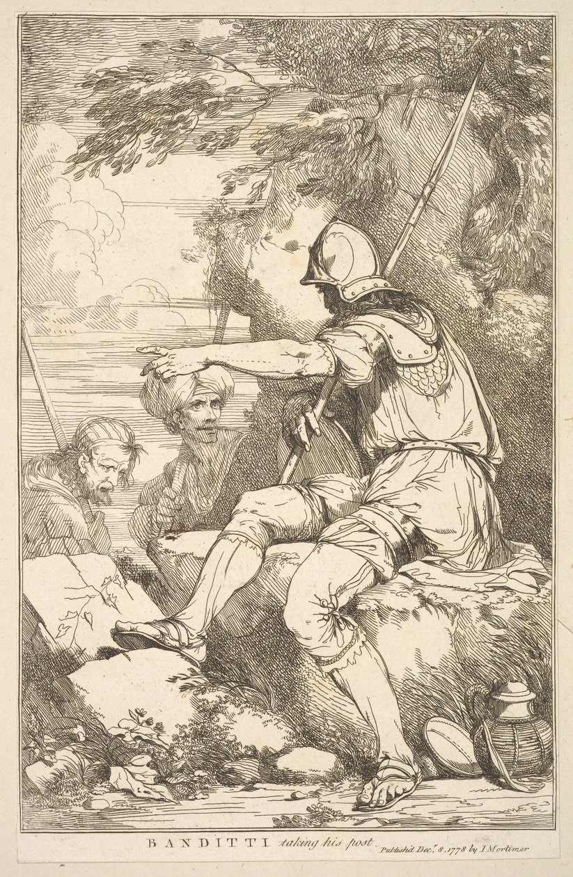 Banditti przejmuje stanowisko z piętnastu rycin poświęconych Sir Joshua Reynol..., 8 grudnia 1778. autorstwa John Hamilton Mortimer