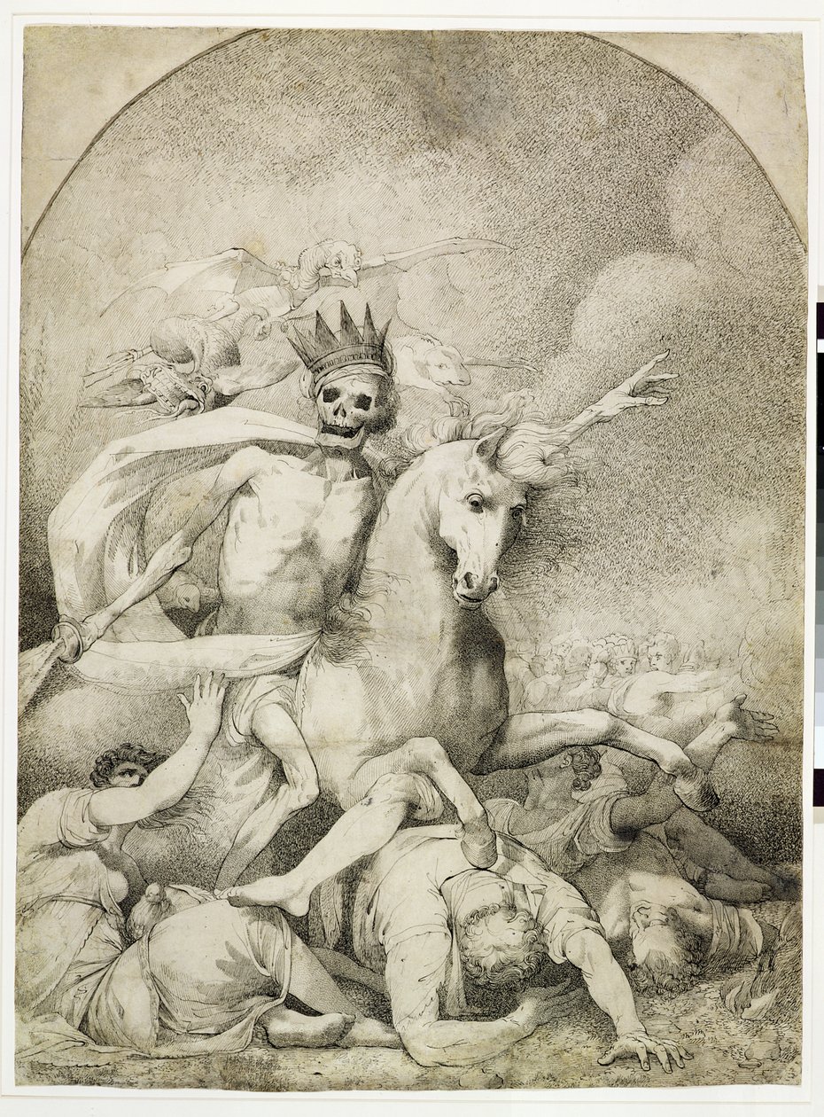 Śmierć na bladym koniu, ok. 1775 (pióro i czarny tusz na tkanym papierze) autorstwa John Hamilton Mortimer