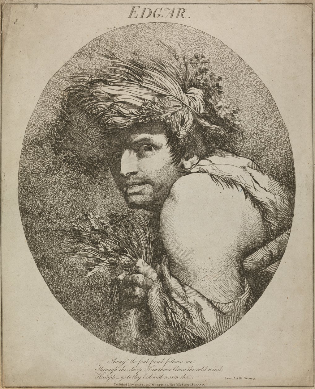 Edgar, „Król Lear”, akt III, scena III autorstwa John Hamilton Mortimer
