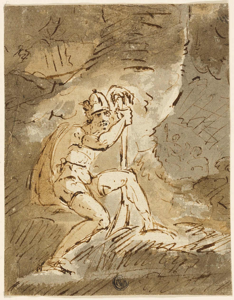 Wojownik w hełmie autorstwa John Hamilton Mortimer