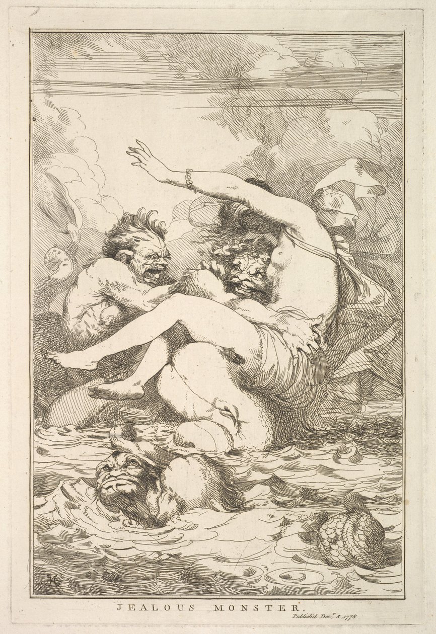Zazdrosny potwór z piętnastu rycin poświęconych Sir Joshui Reynoldsowi, 8 grudnia 1778 r. autorstwa John Hamilton Mortimer