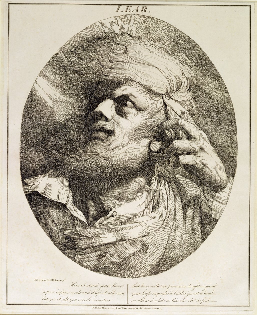Lear, z Króla Leara, Akt III, Scena 3, 1776 autorstwa John Hamilton Mortimer