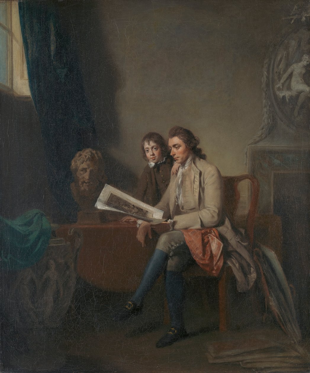 Portret mężczyzny i chłopca patrząc na grafiki autorstwa John Hamilton Mortimer