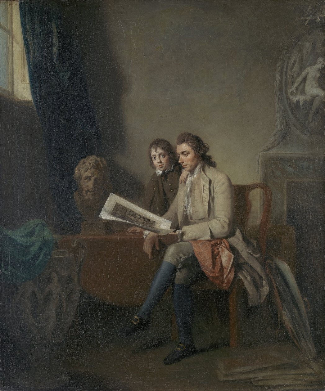 Portret mężczyzny i chłopca patrzących na grafiki, ok. 1765-70 autorstwa John Hamilton Mortimer
