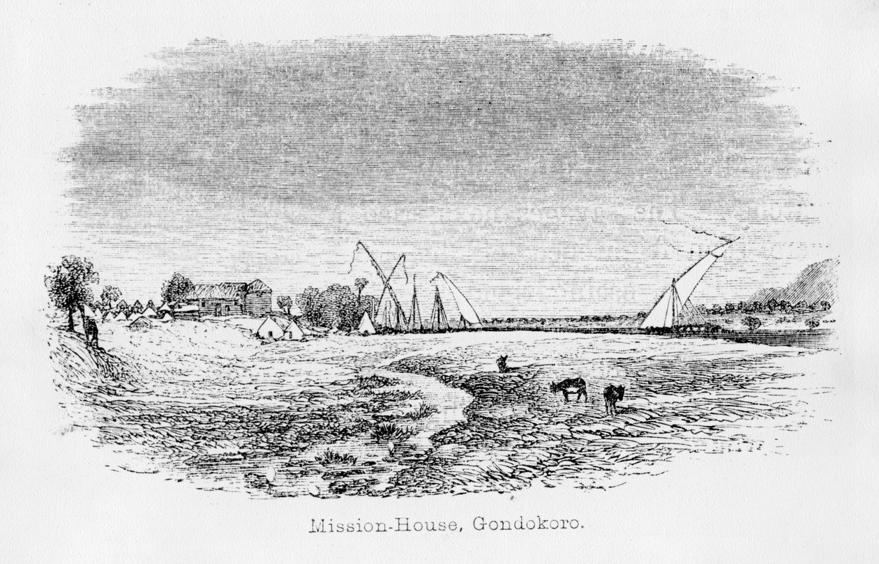 Misson-House, Gondokoro, z „Dziennika odkrycia źródła Nilu”, 1864 autorstwa John Hanning Speke