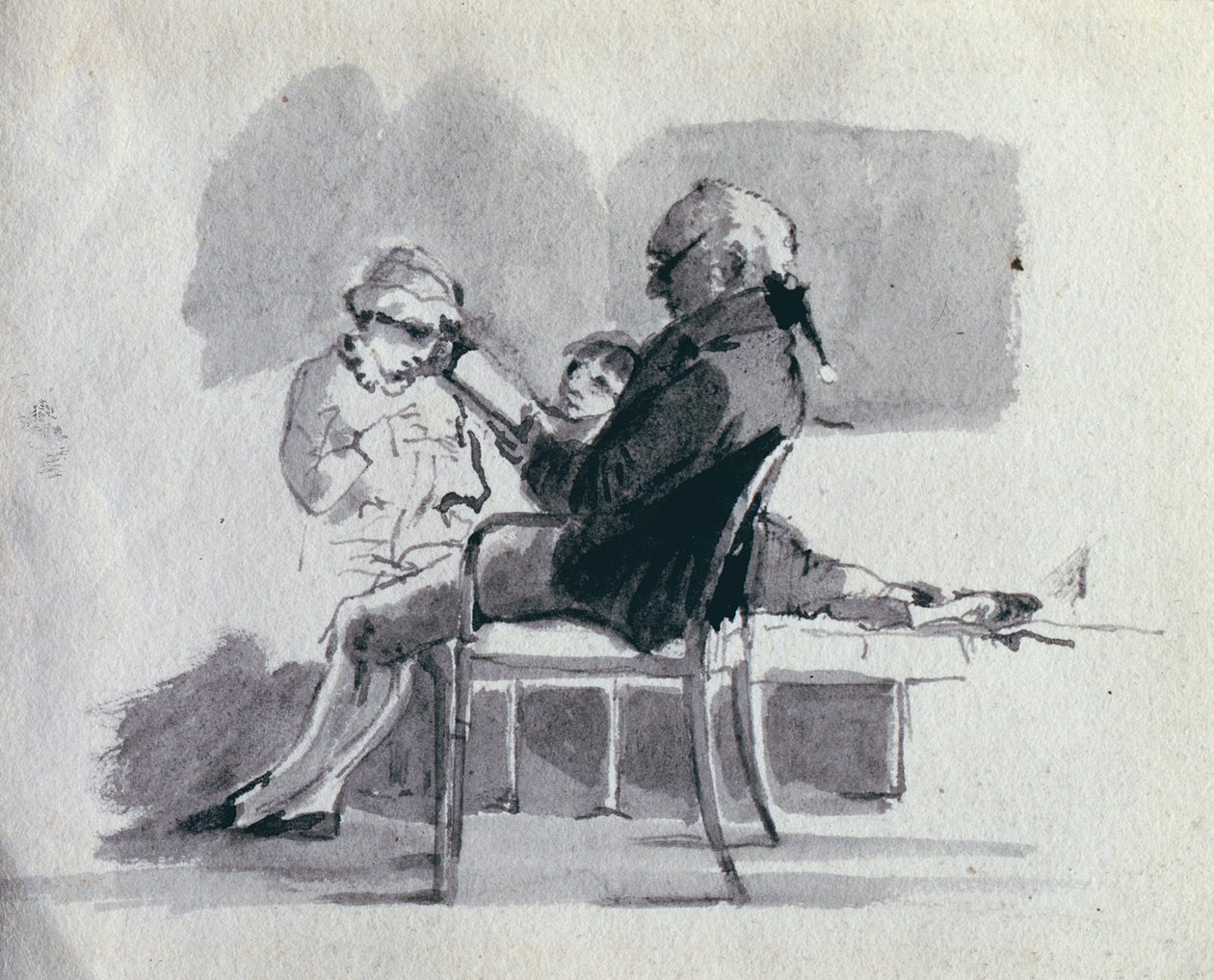 Ojciec czyta swoim dzieciom (pranie piórem i tuszem na papierze) autorstwa John Harden