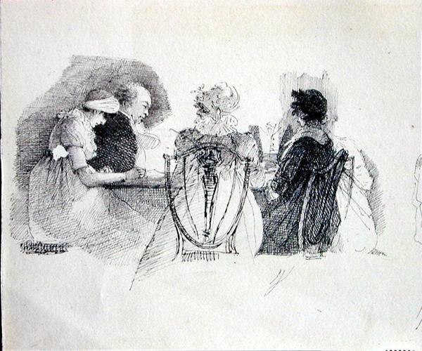 Spotkanie przy stole (pióro i atrament na papierze) (detal z 143433) autorstwa John Harden