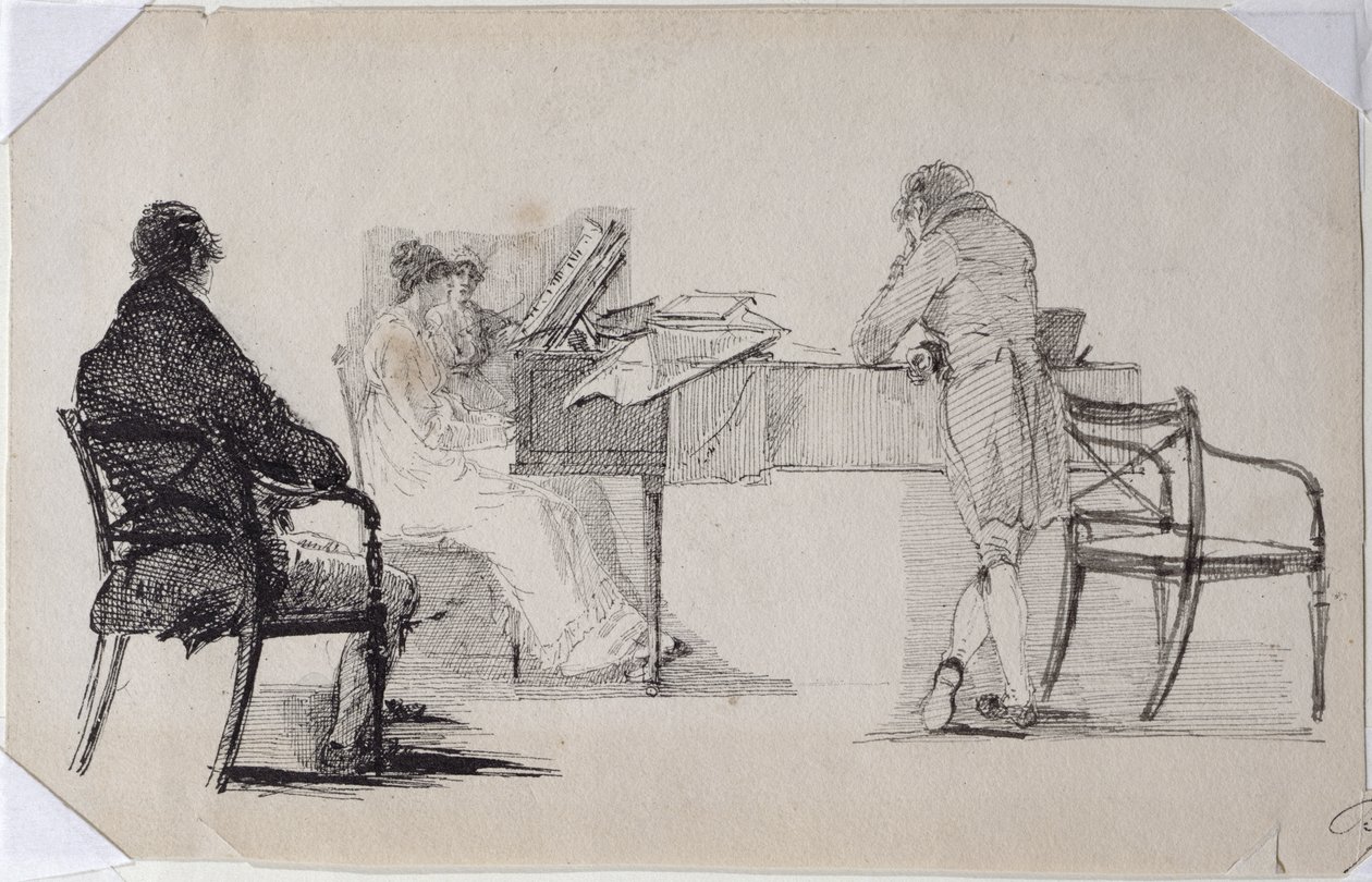 Muzyczny wieczór (pióro i atrament na papierze) autorstwa John Harden