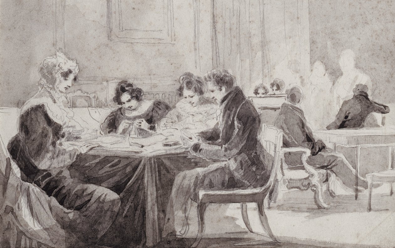 Wieczór w domu (pióro i atrament na papierze) autorstwa John Harden