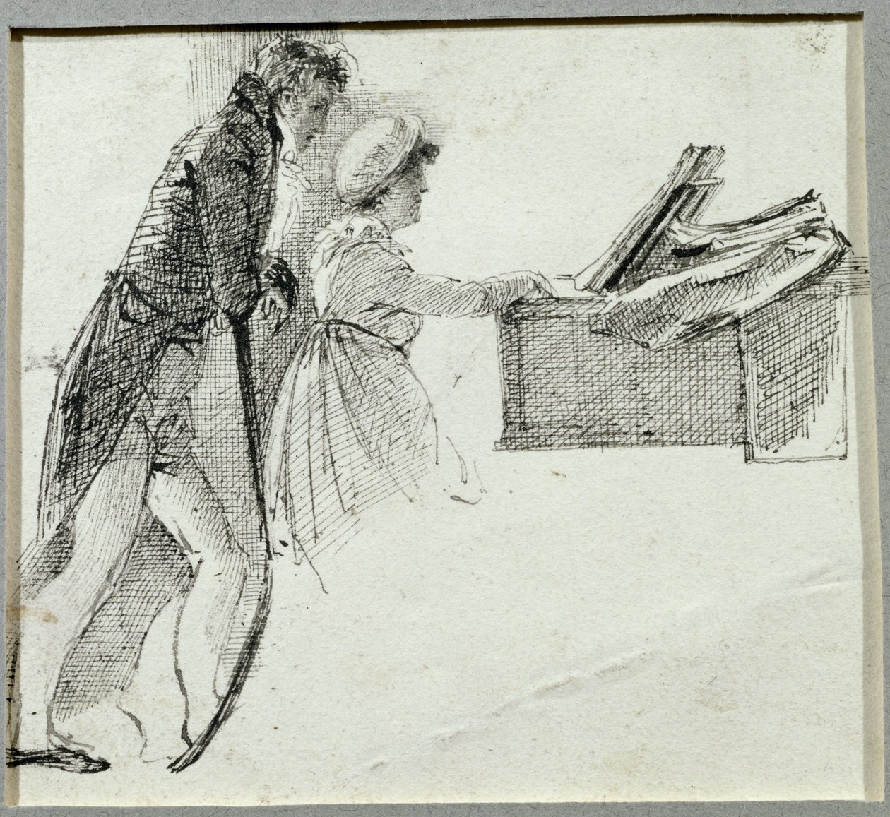 Przy fortepianie (tusz na papierze) autorstwa John Harden