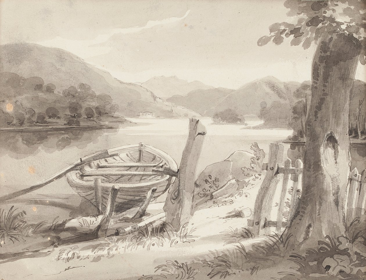 Łódź w Bowness (wc na papierze) autorstwa John Harden