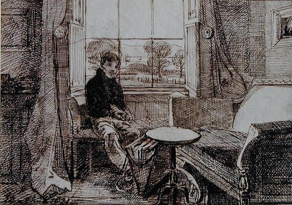 Chłopiec siedzący przy oknie (pióro i atrament na papierze) autorstwa John Harden