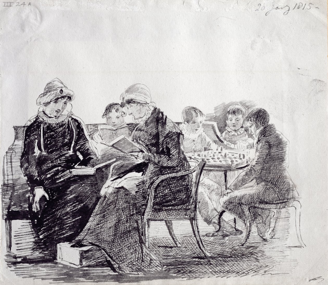 Koncentracja, 1815 (pióro i atrament na papierze) autorstwa John Harden