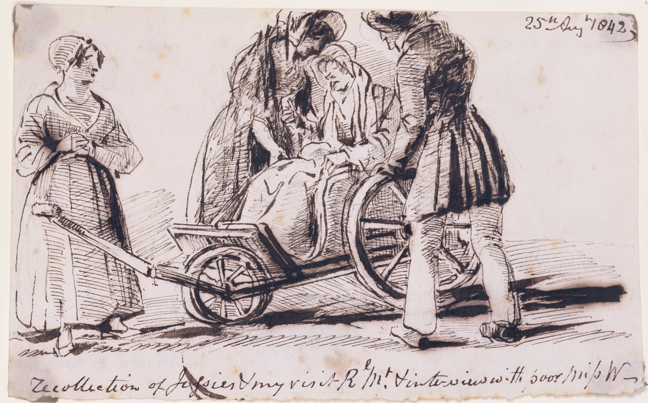 Dorothy Wordsworth (1771-1855) na wózku inwalidzkim, 1842 (atrament na papierze) autorstwa John Harden