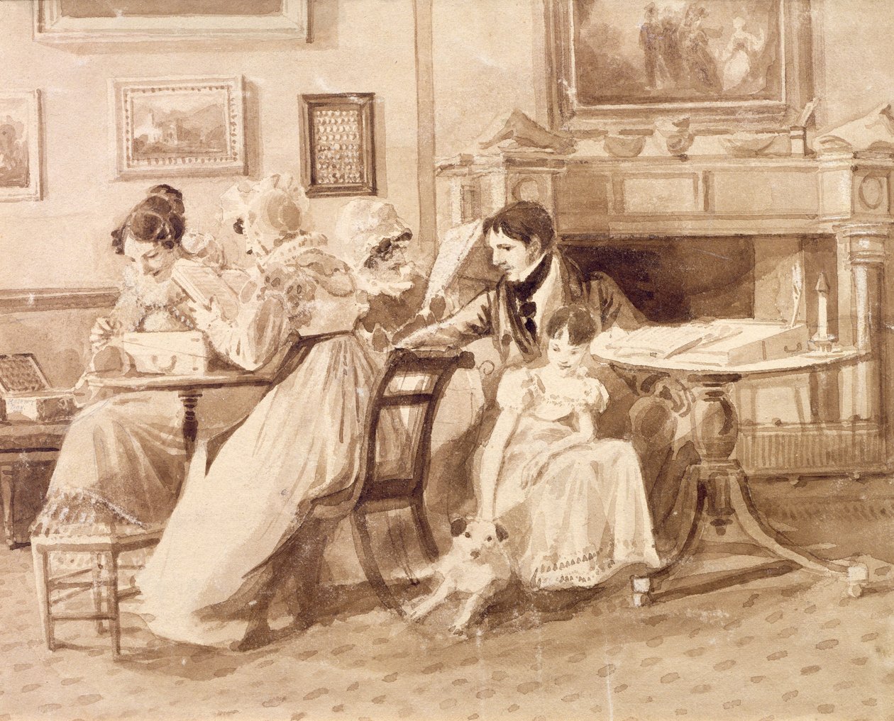 Życie rodzinne (pióro i tusz do prania na papierze) autorstwa John Harden