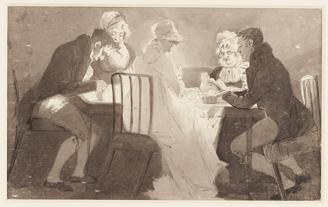 Grupa przy stole, 1806 (wc na papierze) autorstwa John Harden