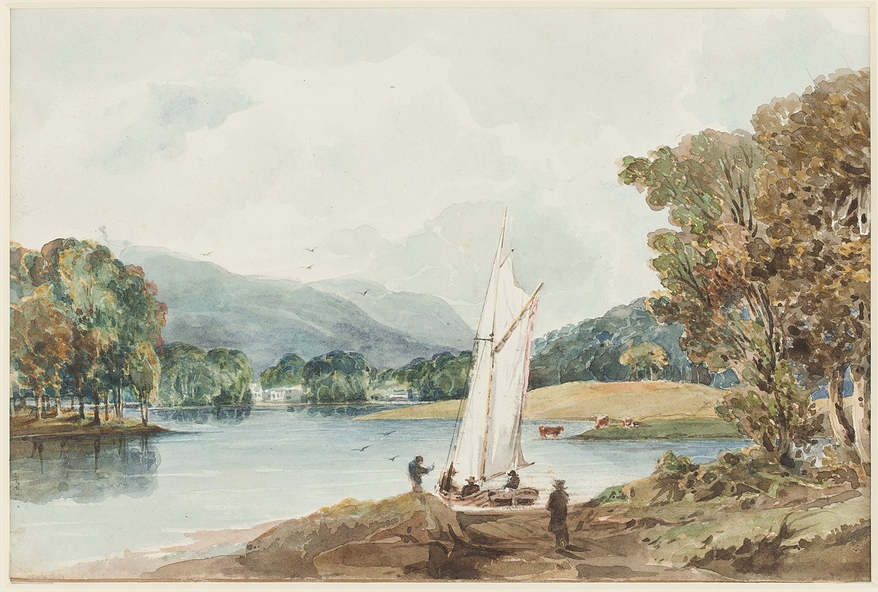 Wyspa konwalii, jezioro Windermere, Lake District, Cumbria, 1827 (wc na papierze) autorstwa John Harden