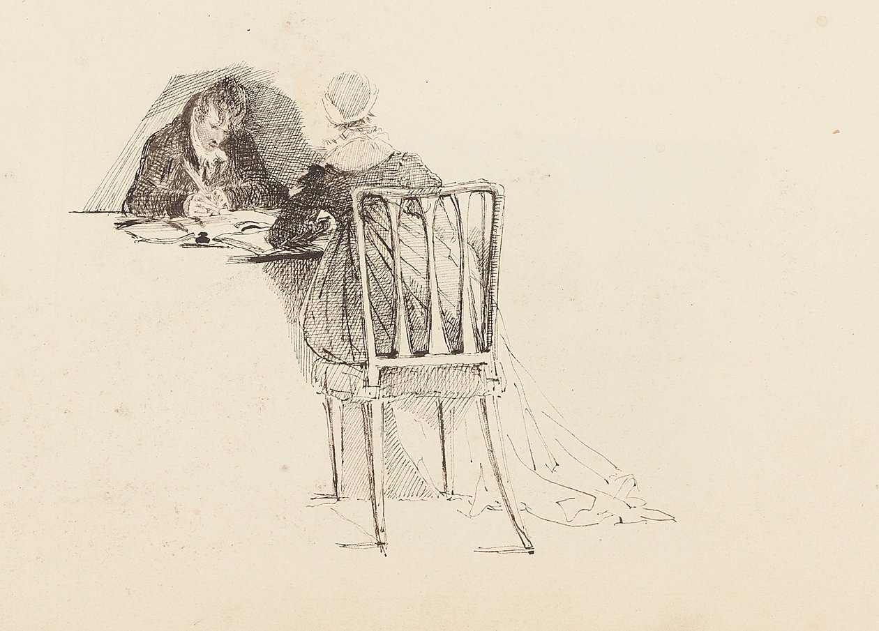 Mężczyzna i kobieta siedzą przy stole, 1805 autorstwa John Harden